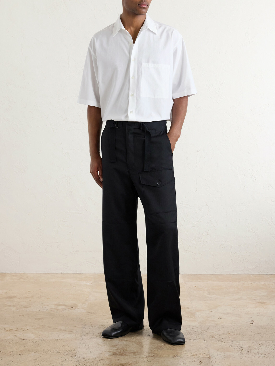 Auralee - Wide-Leg Wool Herringbone Cargo Trousers - Black
