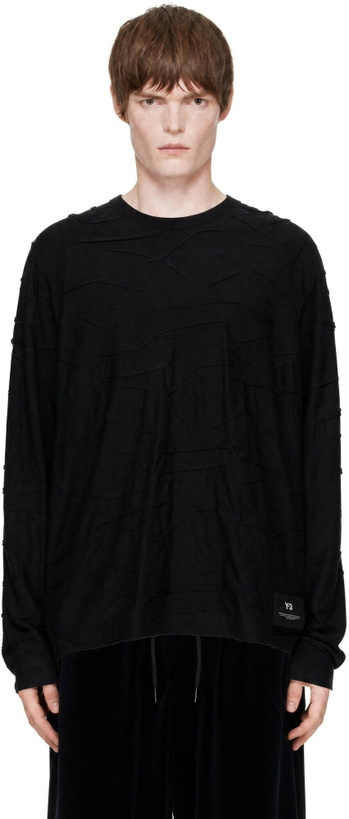 Photo: Y-3 Black Pleated Oversized Long Sleeve T-shirt