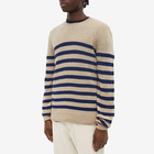 A.P.C. Men's Ismael Stripe Crew Knit in Beige/Dark Navy