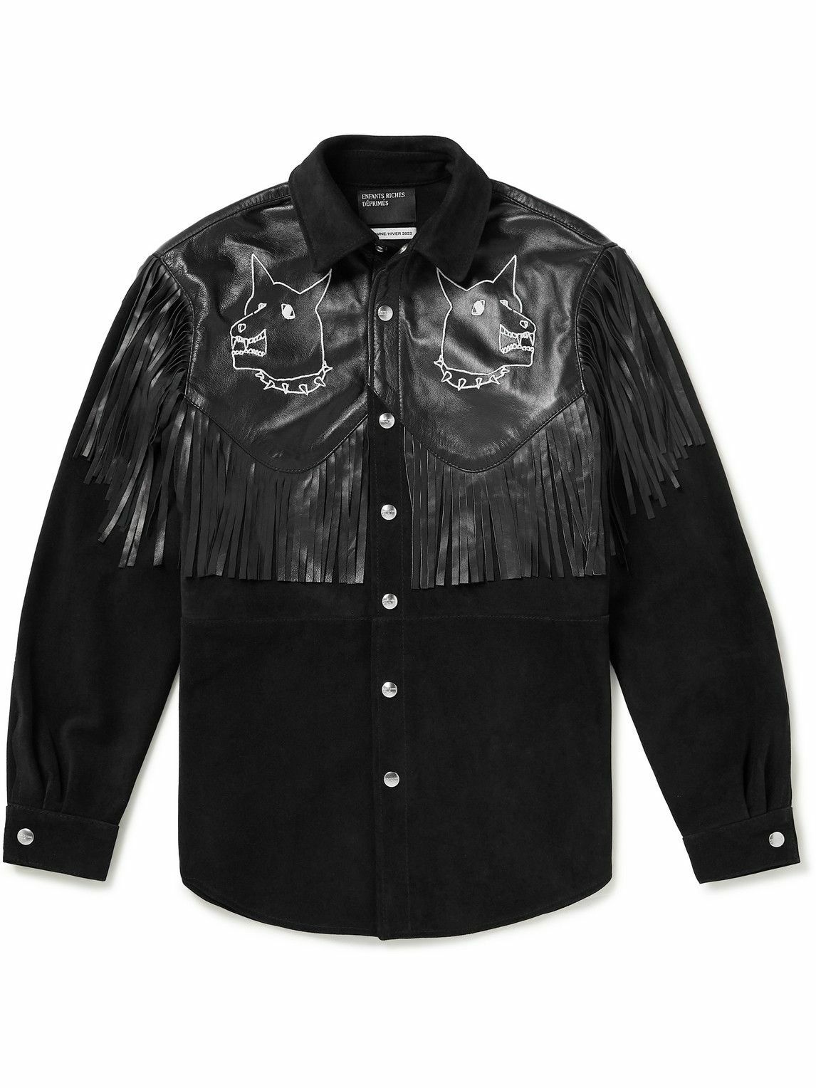 Photo: Enfants Riches Déprimés - Fringed Embroidered Leather and Suede Western Shirt - Black