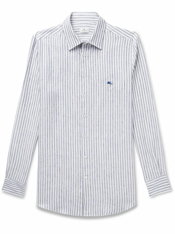 Photo: Etro - Slim-Fit Logo-Embroidered Striped Linen Shirt - Blue