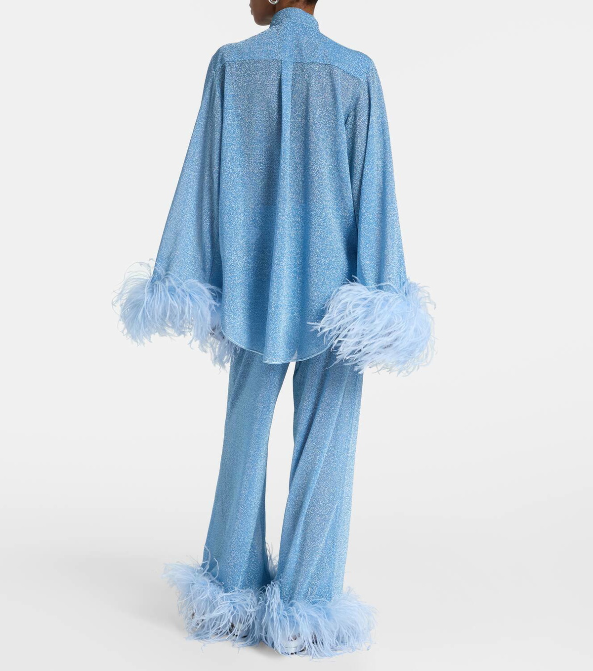 Oséree Lumière Plumage feather-trimmed shirt