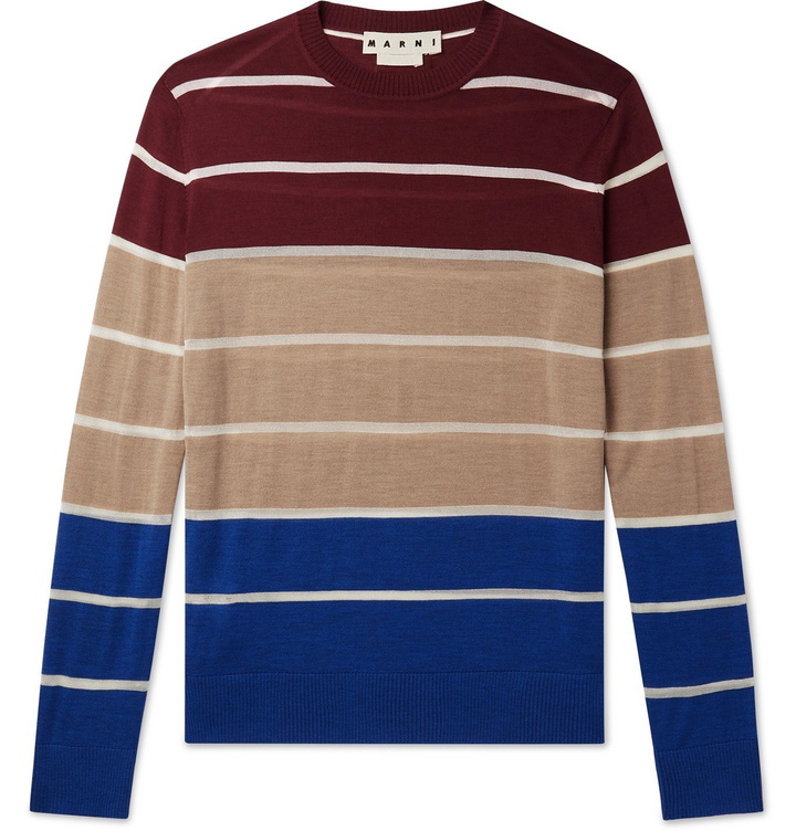 Photo: MARNI - Striped Virgin Wool-Blend Sweater - Blue