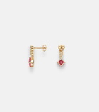 Stone and Strand 14kt gold (585/1000) earrings with diamonds, pink sapphire, and ruby