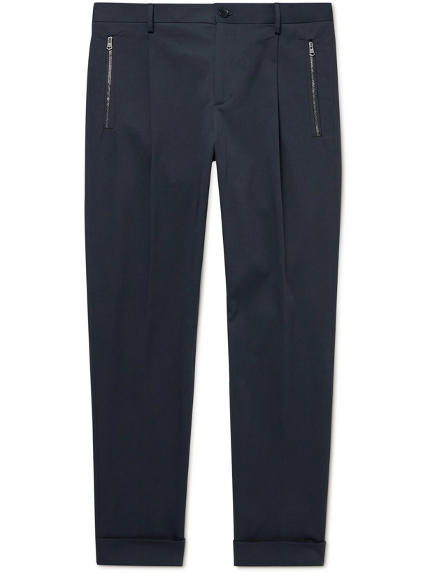 Photo: ETRO - Slim-Fit Tapered Stretch-Cotton Twill Trousers - Blue