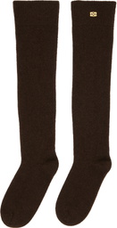 GANNI Brown Wool Mix High Socks