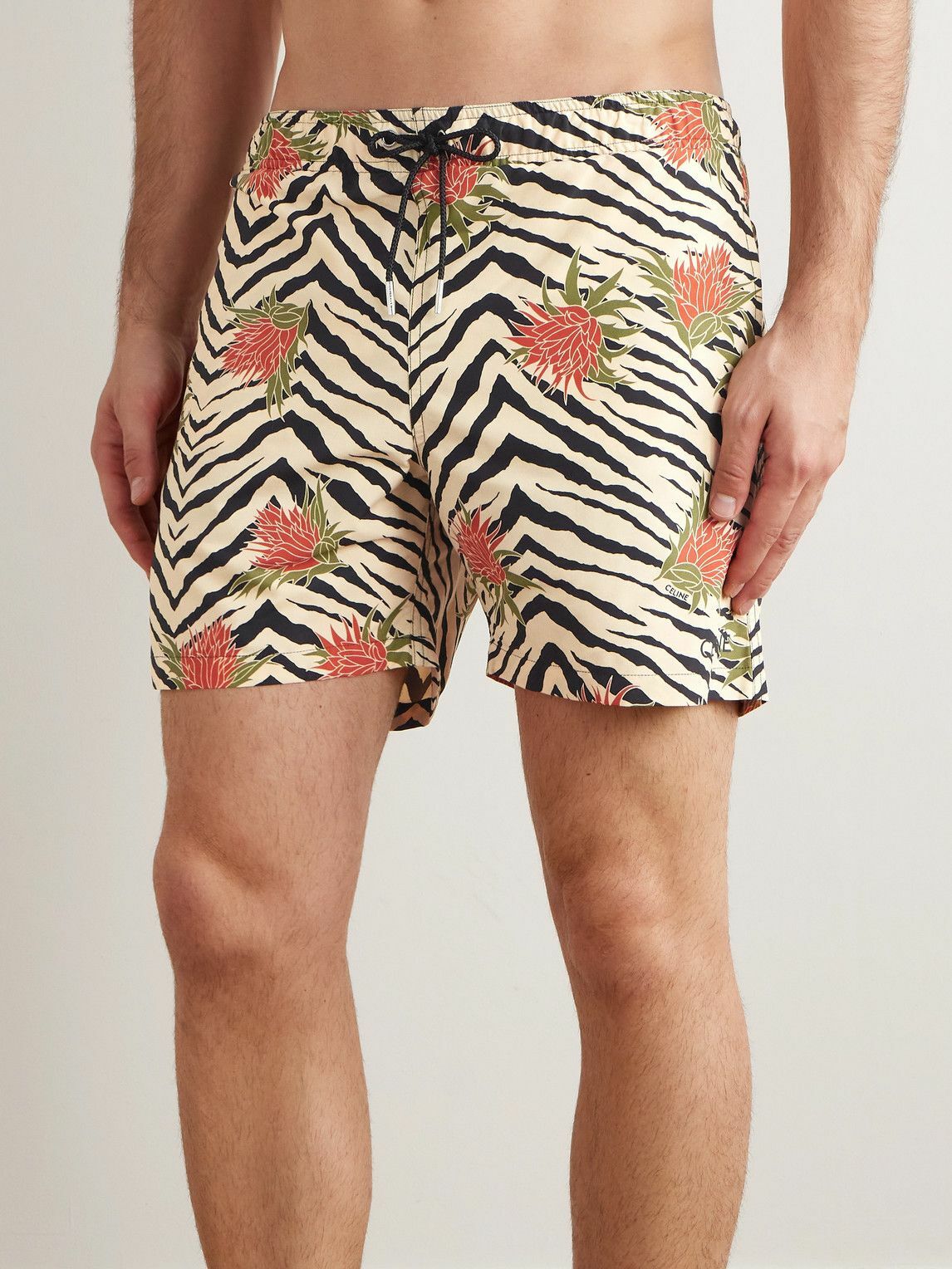 CELINE - Mid-Length Straight-Leg Printed Swim Shorts - Neutrals