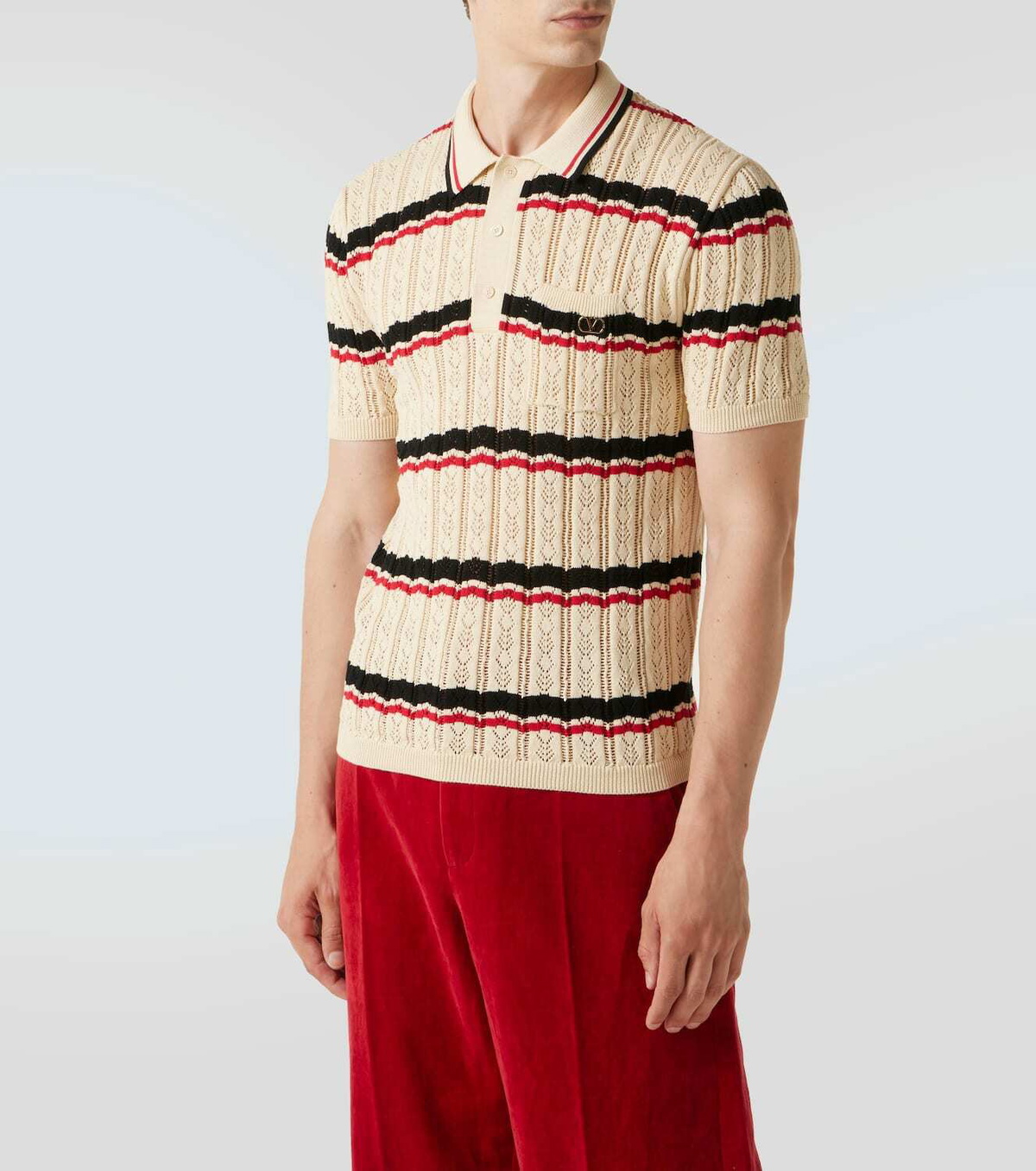 Valentino VLogo pointelle striped cotton polo shirt