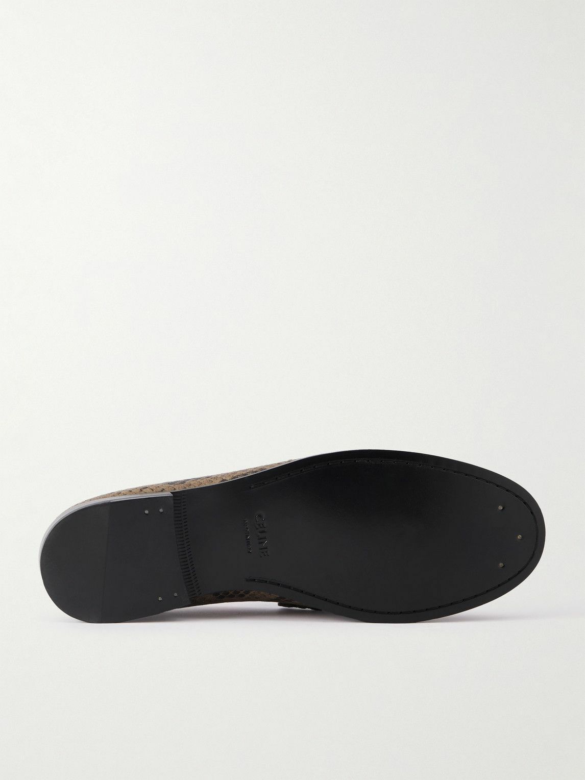 CELINE - Logo-Embellished Snake-Effect Leather Penny Loafers - Brown
