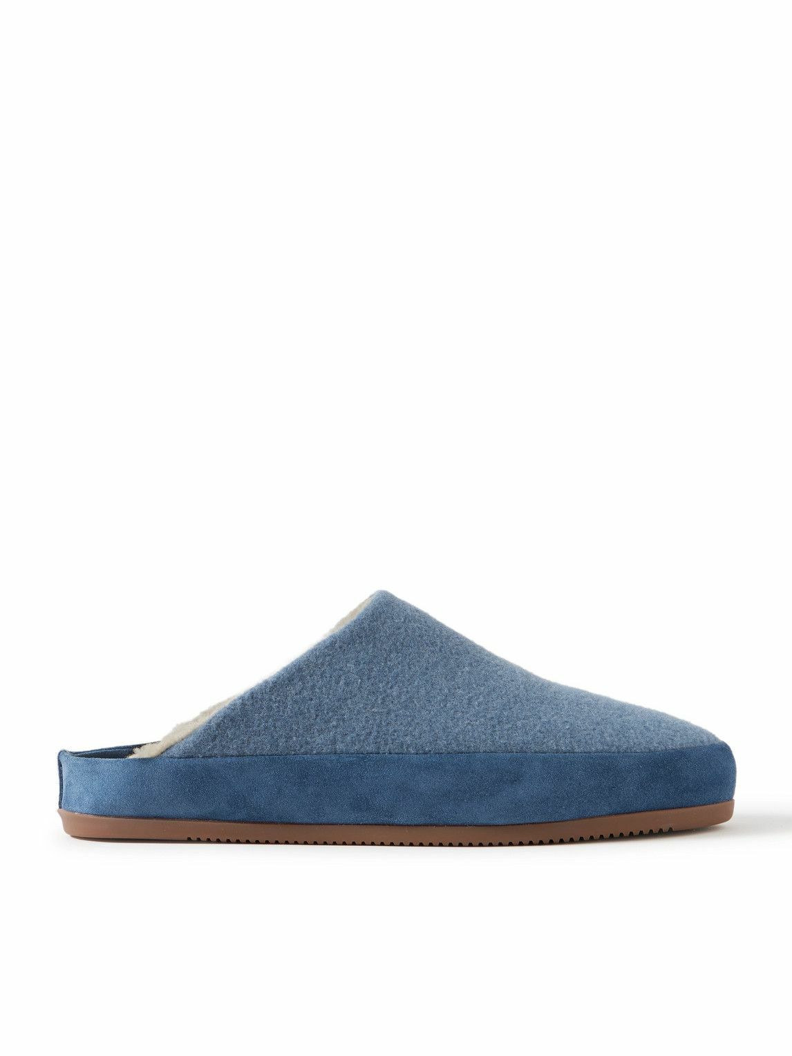 Mulo - Suede-Trimmed Shearling-Lined Wool Slippers - Blue