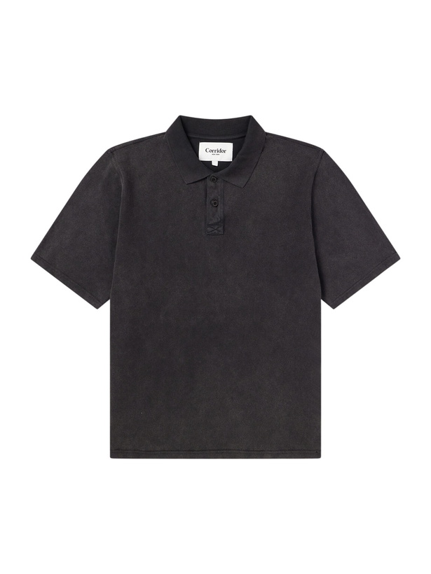 Photo: Corridor - Garment-Dyed Cotton-Piqué Polo Shirt - Black