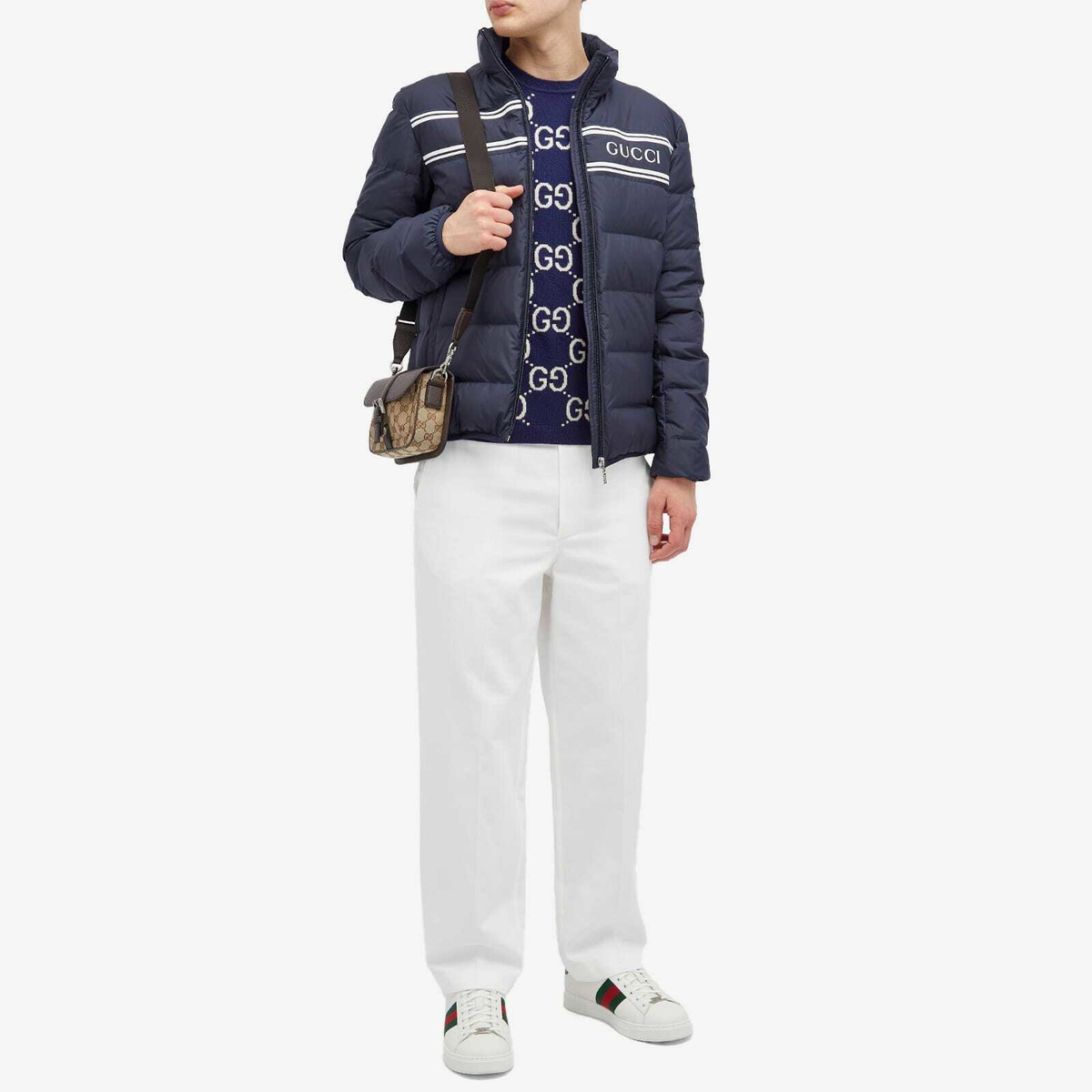 Gucci Men's Logo Lightweight Down Jacket in Navy