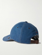 Brunello Cucinelli - Leather-Trimmed Embroidered Denim Baseball Cap - Blue