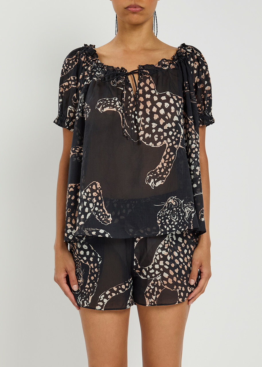 Desmond & Dempsey Jag Printed Cotton-voile Pyjama set Navy
