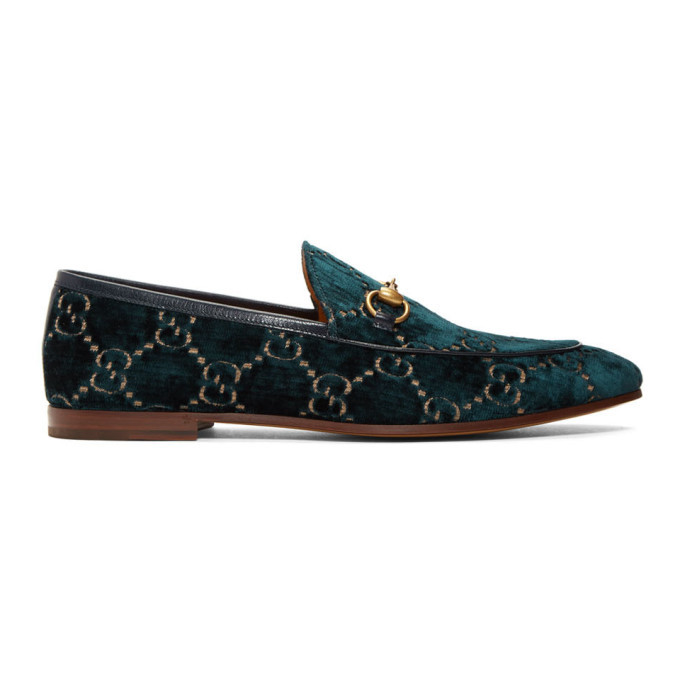 Photo: Gucci Navy Velvet GG Jordaan Loafers