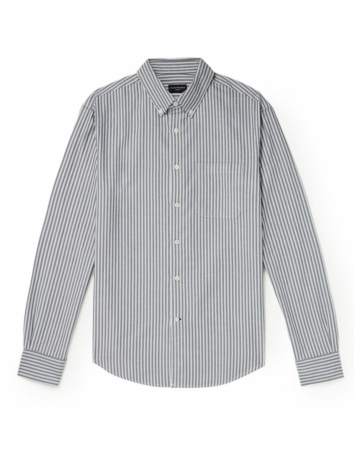 Club Monaco - Button-Down Collar Striped Cotton-Poplin Shirt - Blue ...