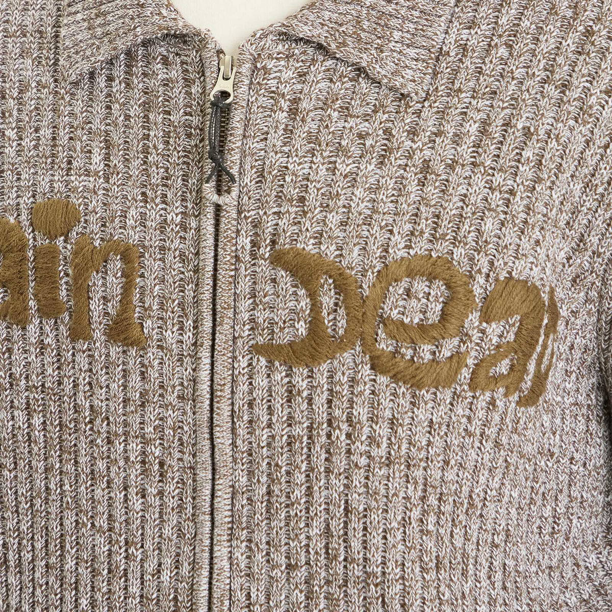 Brain Dead Men's Rib Knit Cardigan in Brown Multi Brain Dead