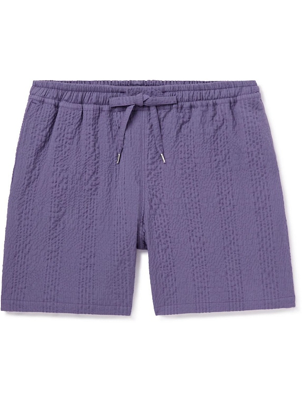 Photo: A Kind Of Guise - Volta Straight-Leg Stretch-Cotton Seersucker Drawstring Shorts - Purple