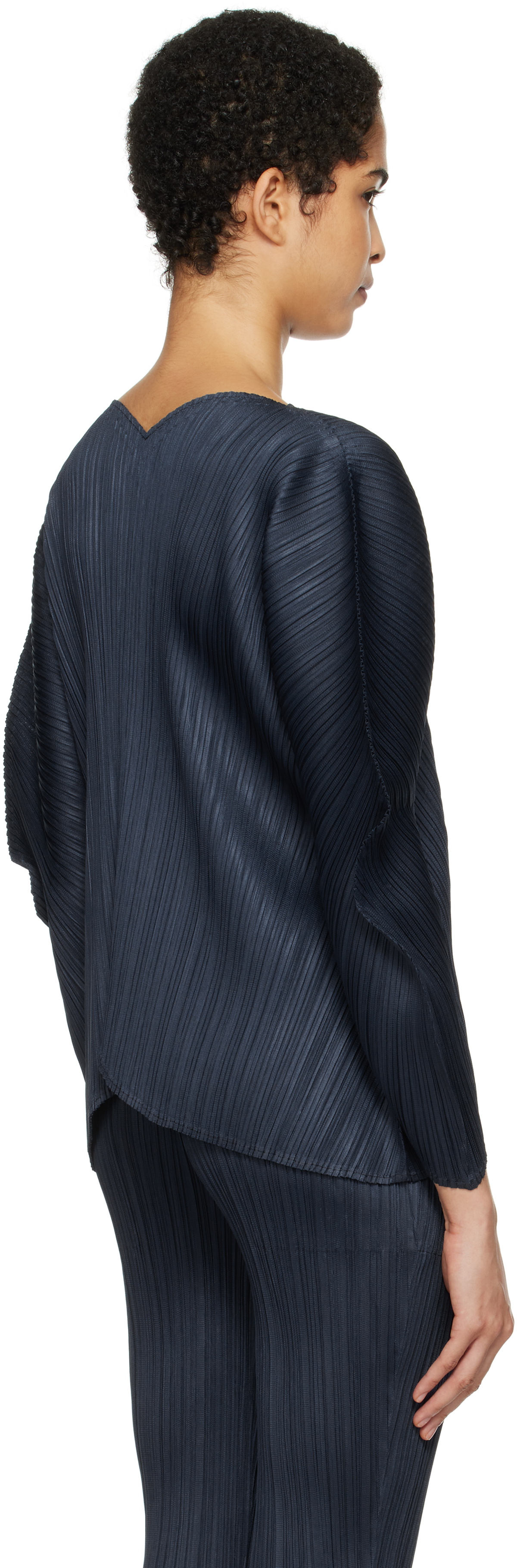 pleats please イッセイミヤケ WORMHOLE 3サイズ ネイビー PLEATS PLEASE ISSEY MIYAKE Navy Wormhole Blouse Pleats Please
