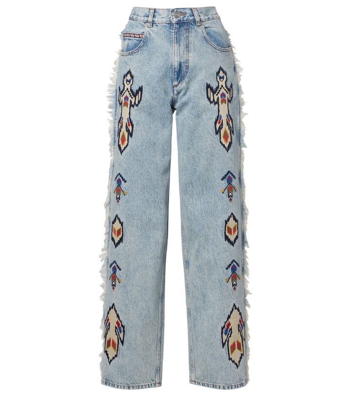 Photo: Marant Etoile Maella embroidered fringed straight jeans