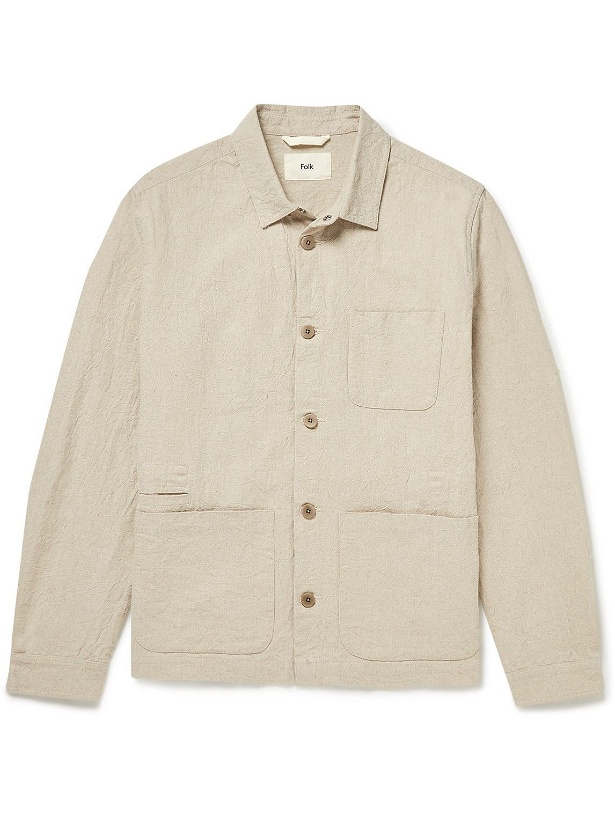 Photo: Folk - Assembly Crinkled Linen and Cotton-Blend Canvas Overshirt - Neutrals