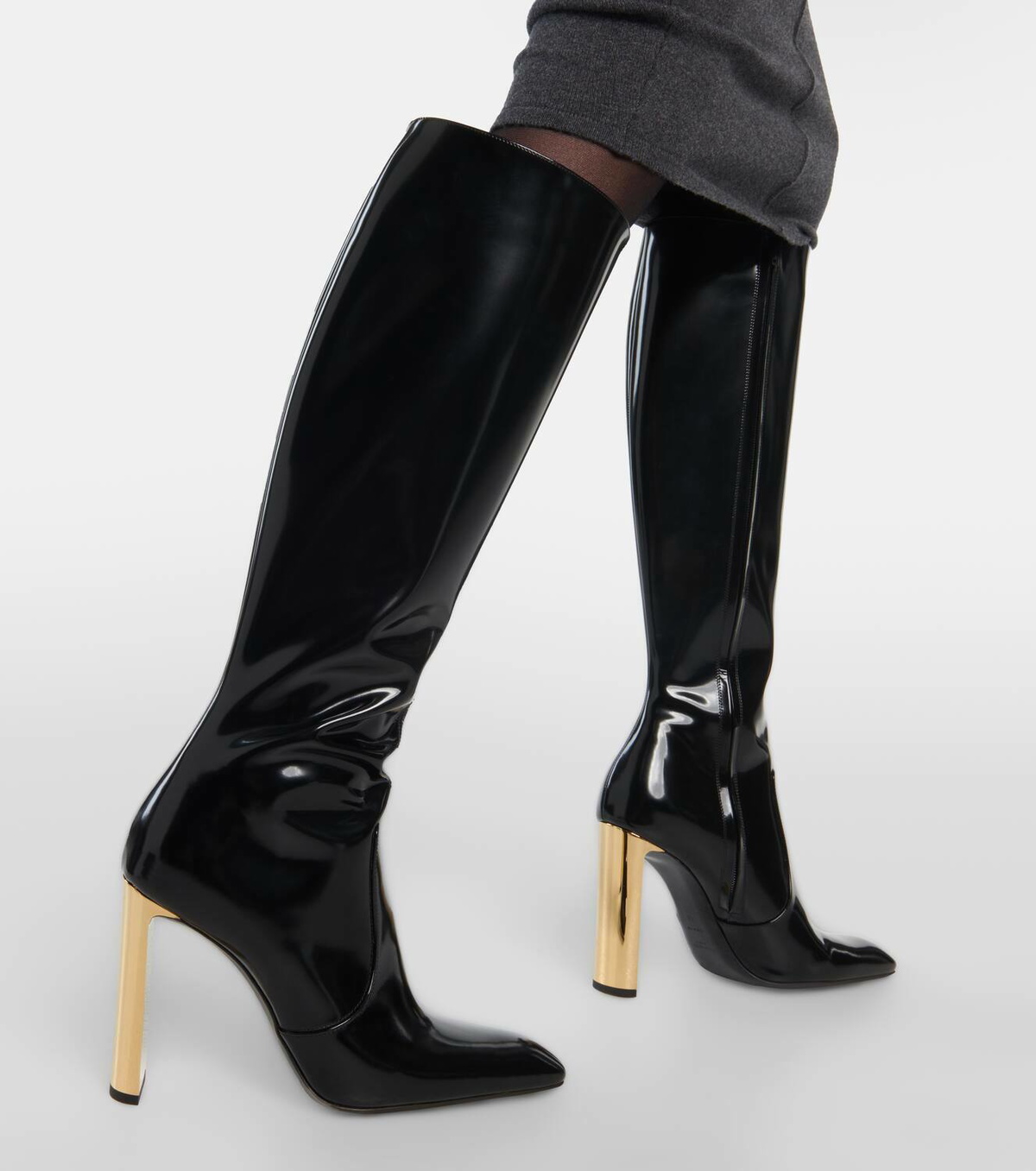 ■Saint Laurent■ Glazed Leather Hunt Boots Black 755237AAAP Saint Laurent Hunt Boots In Glaze Leather Saint Laurent