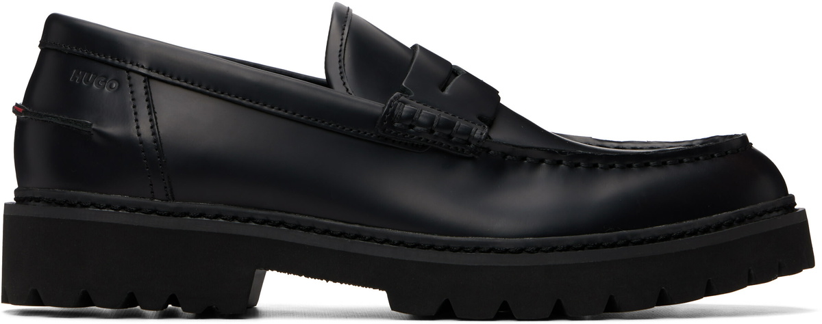 Hugo Black Embossed-Logo Loafers