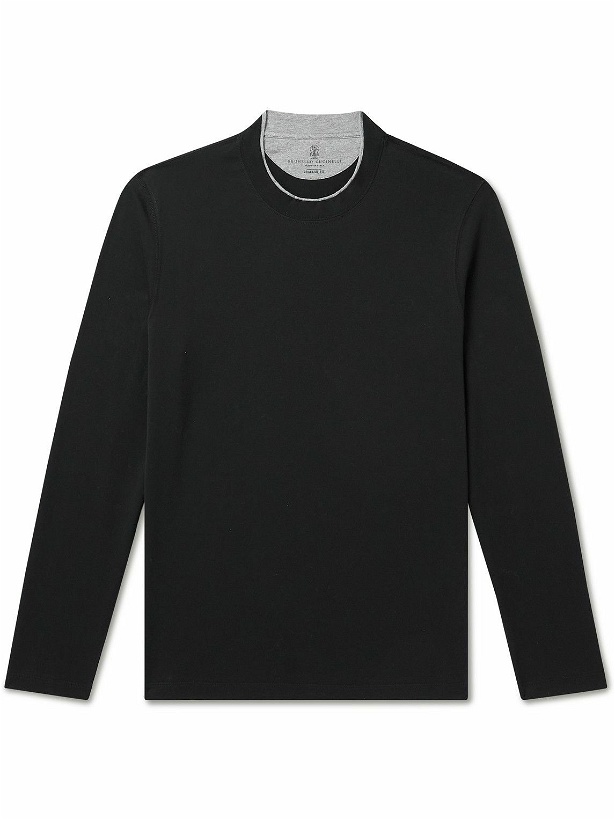 Photo: Brunello Cucinelli - Layered Cotton-Jersey T-Shirt - Black