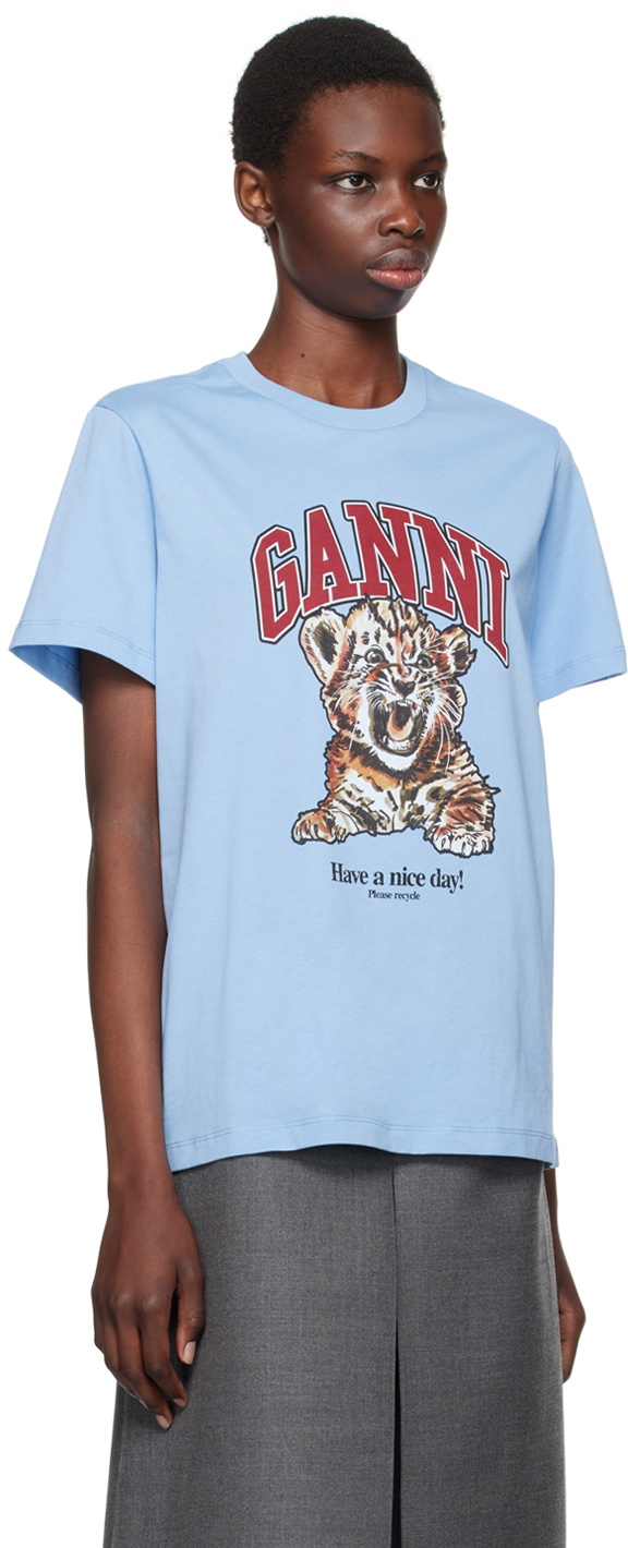 【GANNI】Blue Animal Print T-shirt コットン Tシャツ Ganni Animal Print' T-Shirt in Blue | Lyst
