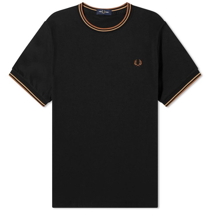 Photo: Fred Perry Men's Twin Tipped T-Shirt in Black/Warm Stone