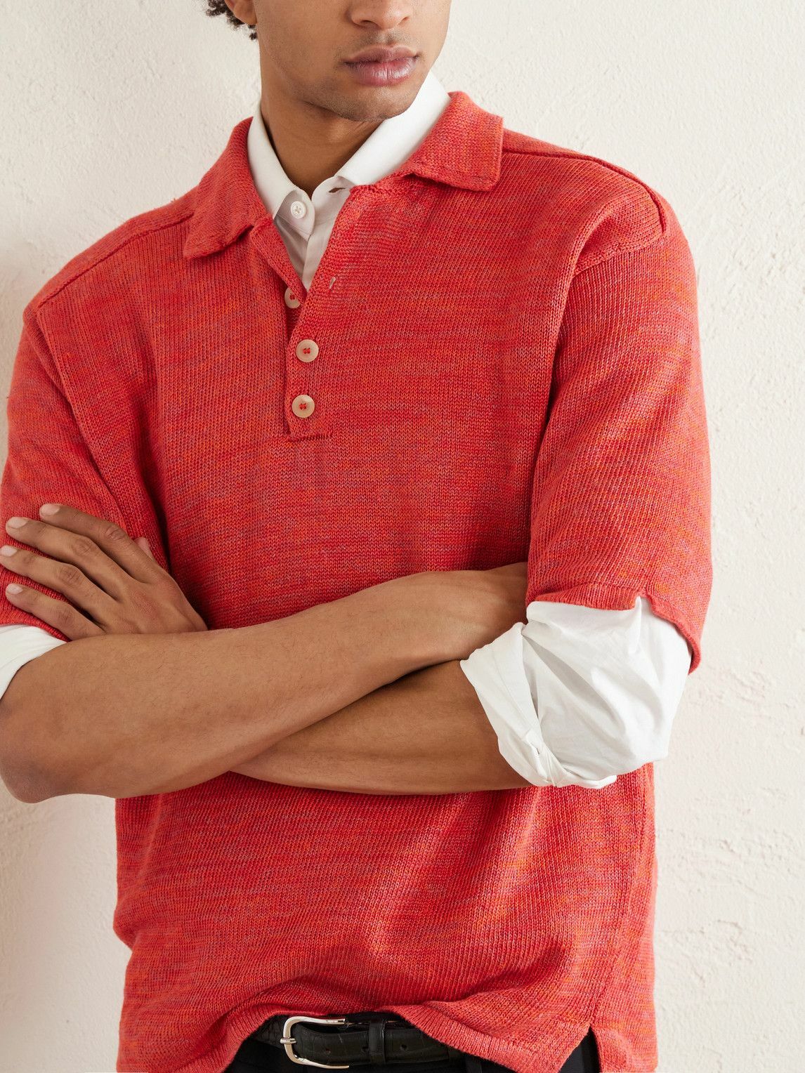 Inis Meáin - Knitted Linen Polo Shirt - Red