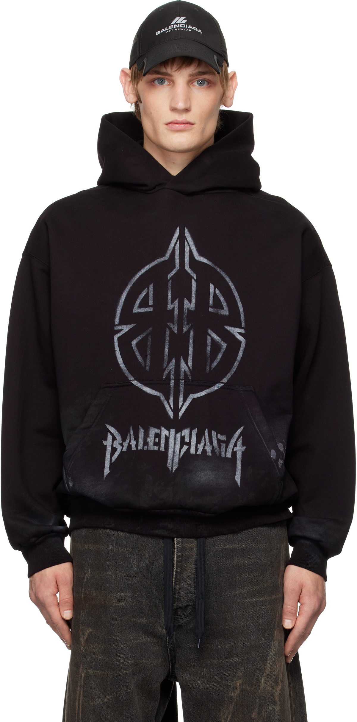 【関税込み】Balenciaga ブラック l BB Stencil フーディ Balenciaga Black Metal BB Stencil Hoodie Balenciaga