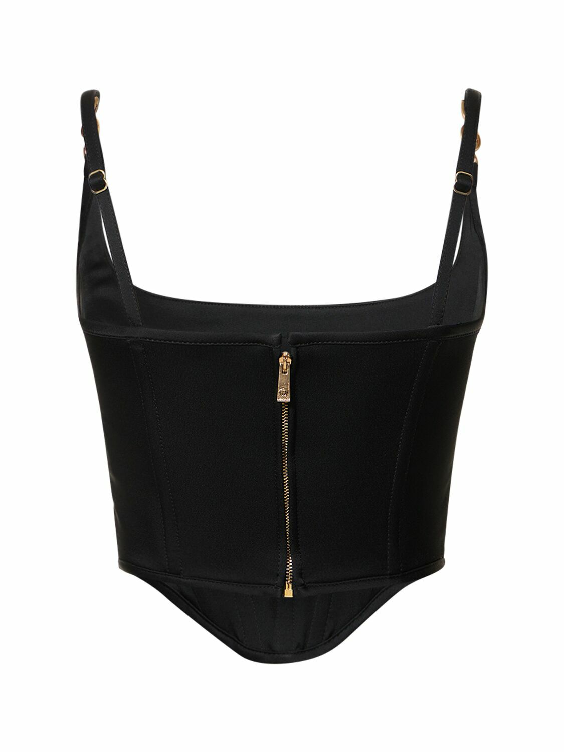 【送料&関税込】Versace Allover Bustier Top Versace Allover leather-trimmed bustier in beige - Versace
