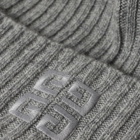 Givenchy Men's Ribbed Logo Beanie in Light Grey Melange