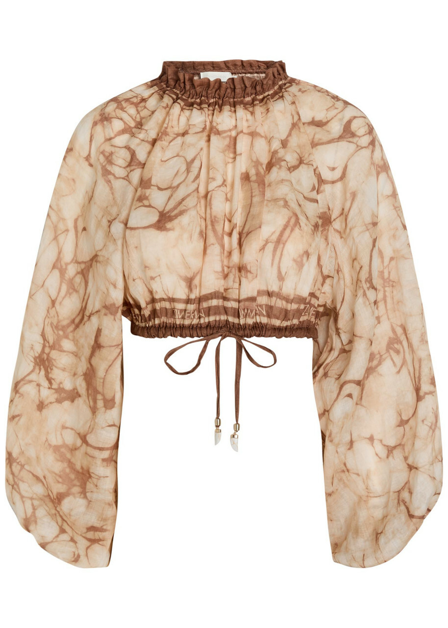 Zimmermann Indra Tie-dye Cropped Ramie top Brown