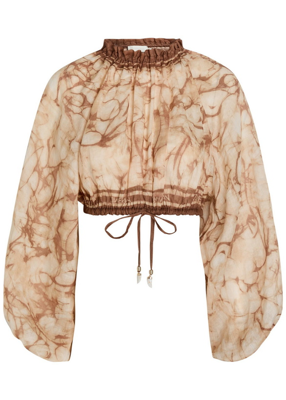 Photo: Zimmermann Indra Tie-dye Cropped Ramie top Brown