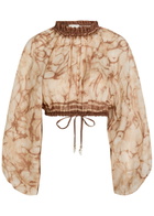 Zimmermann Indra Tie-dye Cropped Ramie top Brown