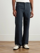 Valentino Garavani - Straight-Leg Embellished Linen and Cotton-Blend Trousers - Blue