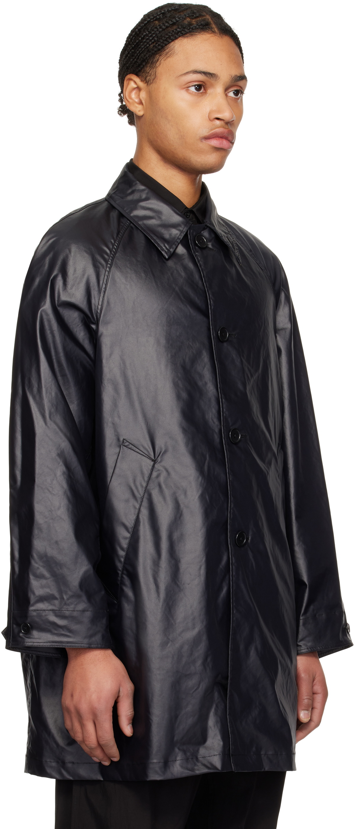 (送料無料) YOKE / LEATHER-LIKE CAR COAT YOKE Black Leather-Like Car Coat YOKE