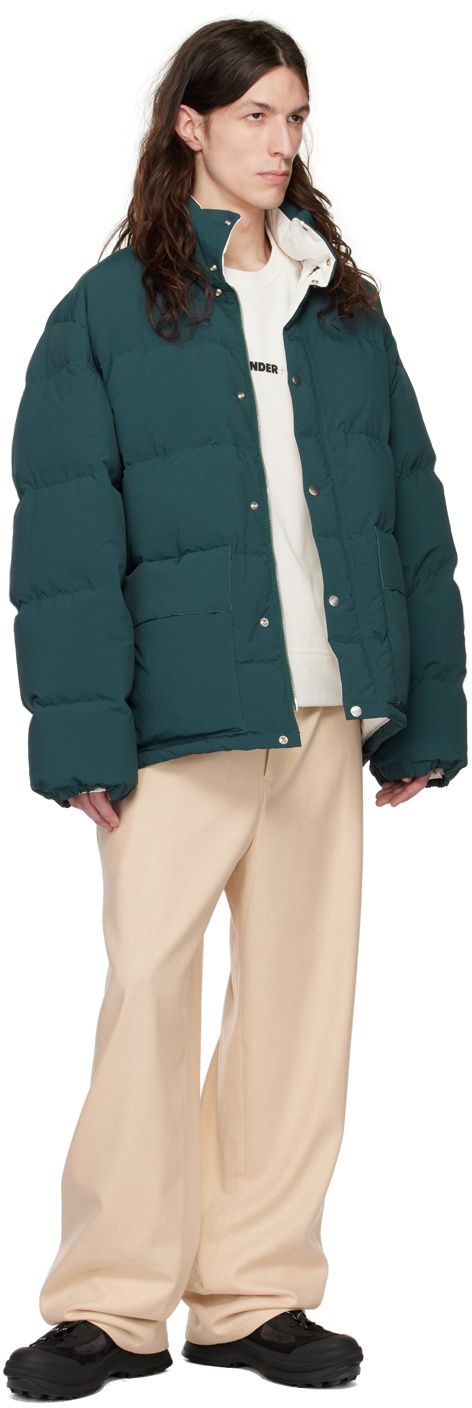 Jil Sander Green Funnel Neck Down Jacket