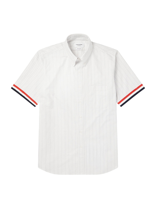 Photo: Thom Browne - Logo-Appliquéd Striped Cotton-Oxford Shirt - Gray