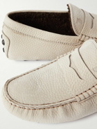 Tod's - City Shearling-Lined Nubuck Driving Shoes - Neutrals