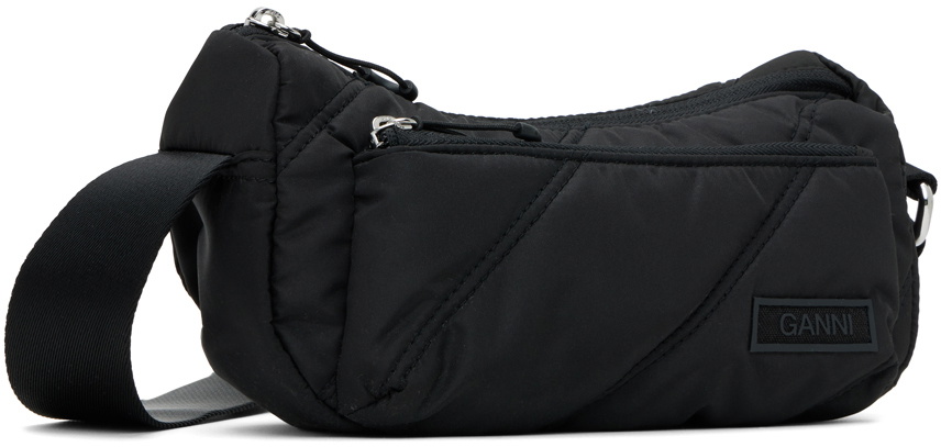 GANNI Black Small Quilted Baguette Bag