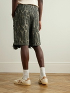 KAPITAL - Magpie Straight-Leg Distressed Cotton-Jacquard Drawstring Shorts - Green