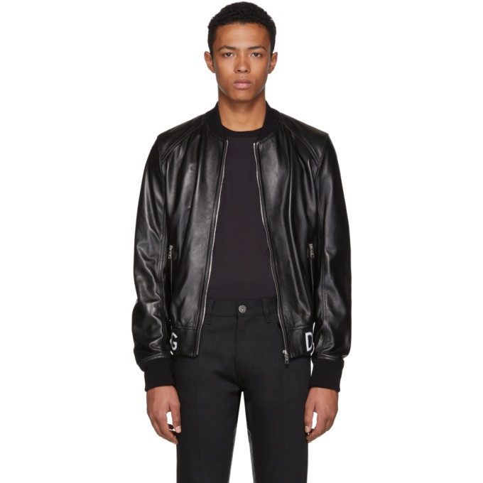 Photo: Dolce and Gabbana Black Leather Bomber Jacket