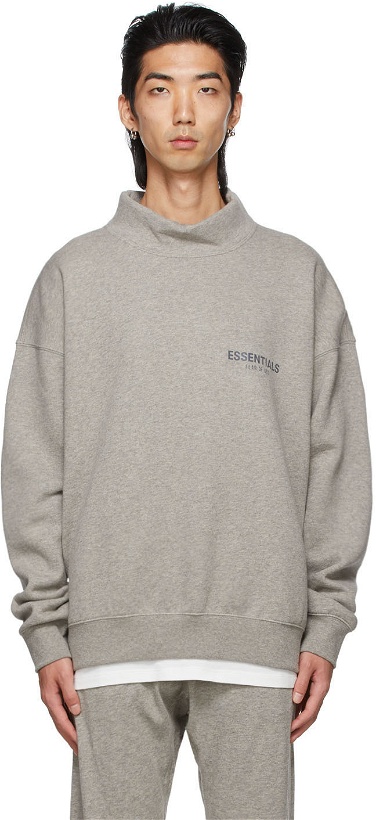 Photo: Essentials Grey Mock Neck Pullover Sweatshirt