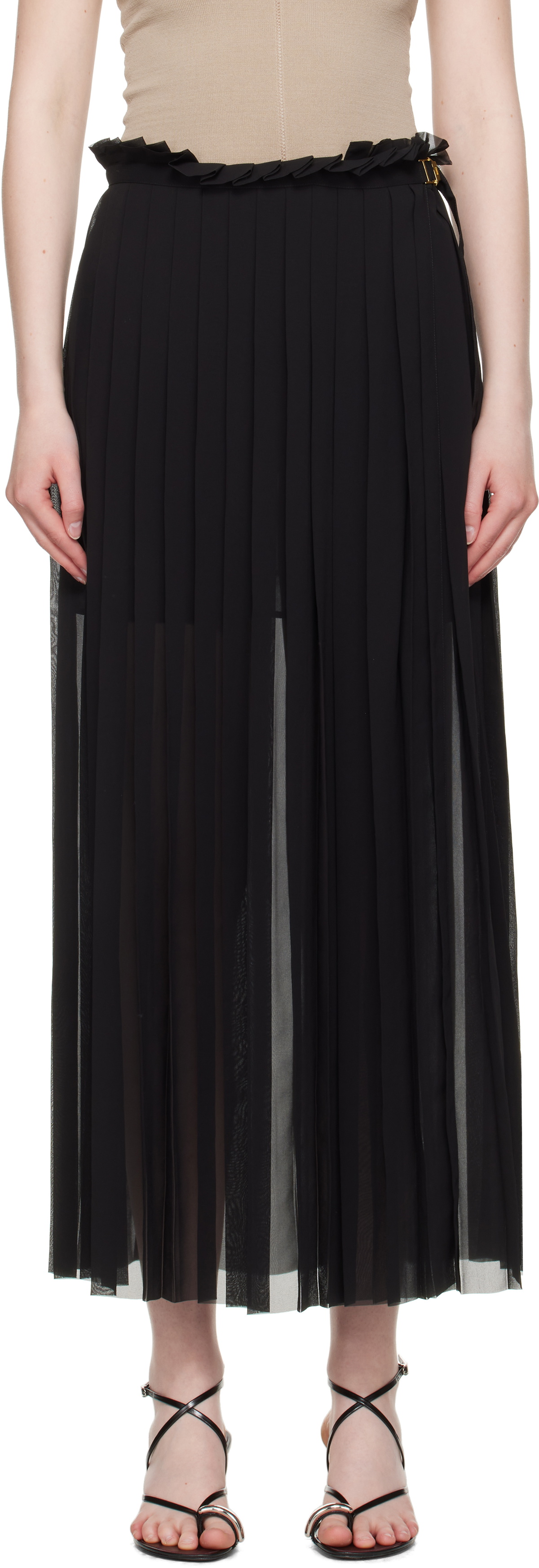AMI Paris Black Pleated Midi Skirt