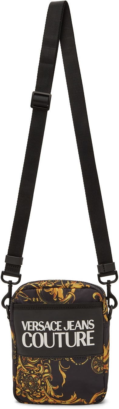 Versace Jeans Men's V-Emblem Logo Couture Black Crossbody Bag - Messenger