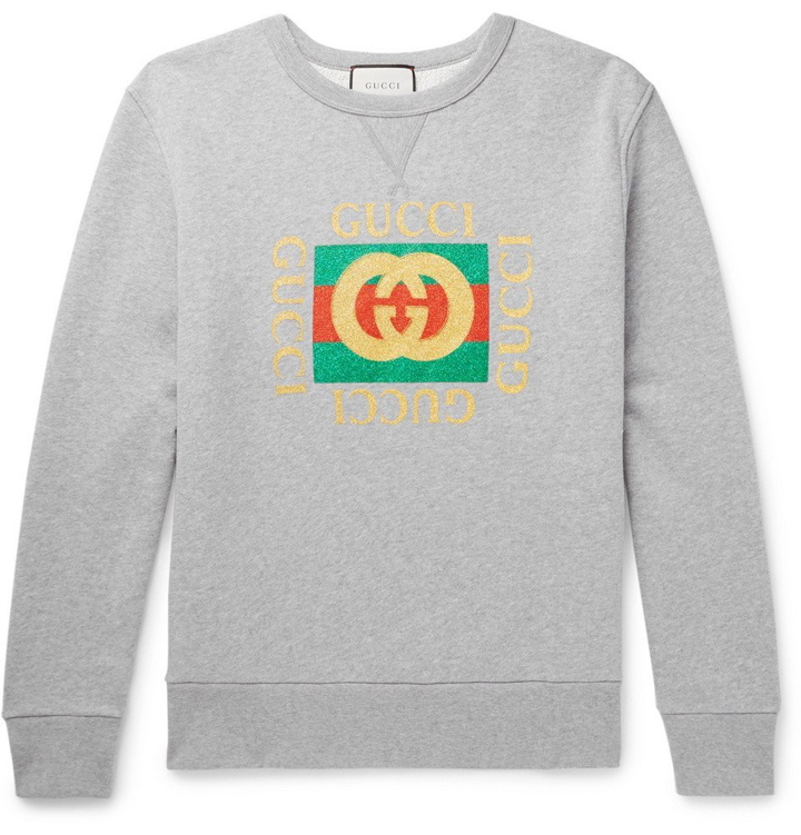 Photo: Gucci - Oversized Printed Mélange Loopback Cotton-Jersey Sweatshirt - Men - Gray