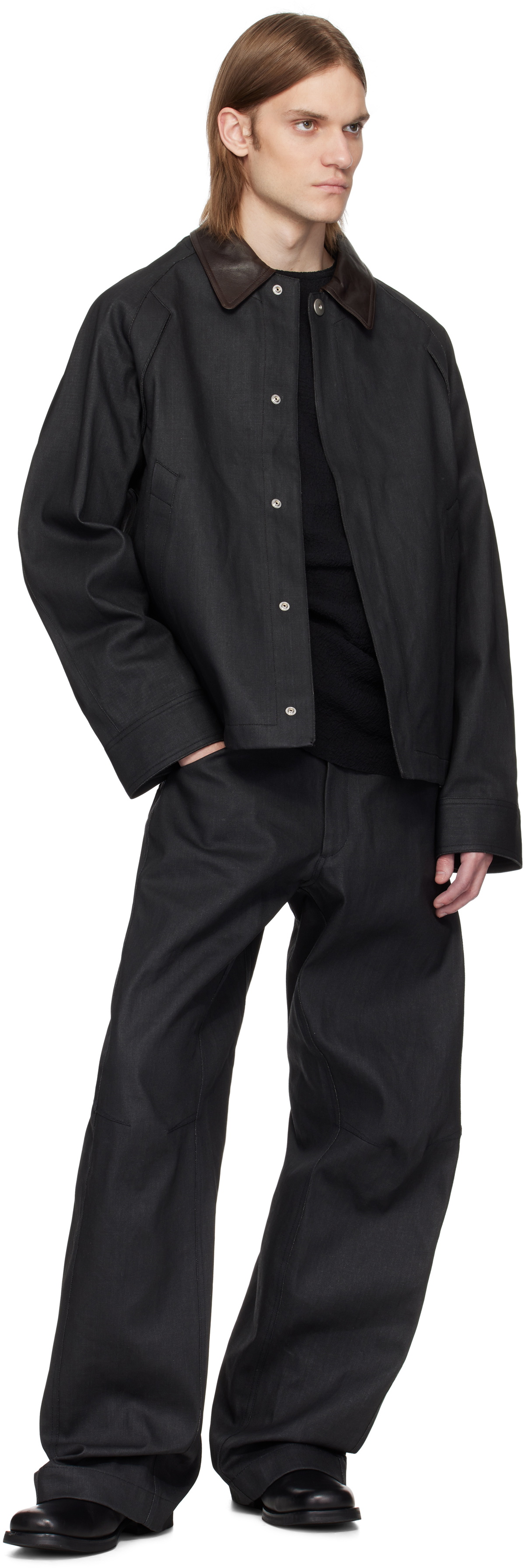 Omar Afridi Black Knee Darted Flare Coated Jeans